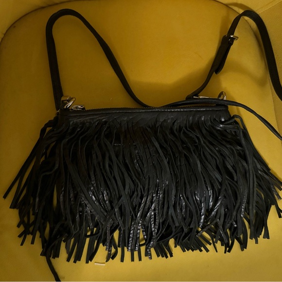 REBECCA MINKOFF Black Leather Fringe Purse Crossbody - Picture 2 of 4